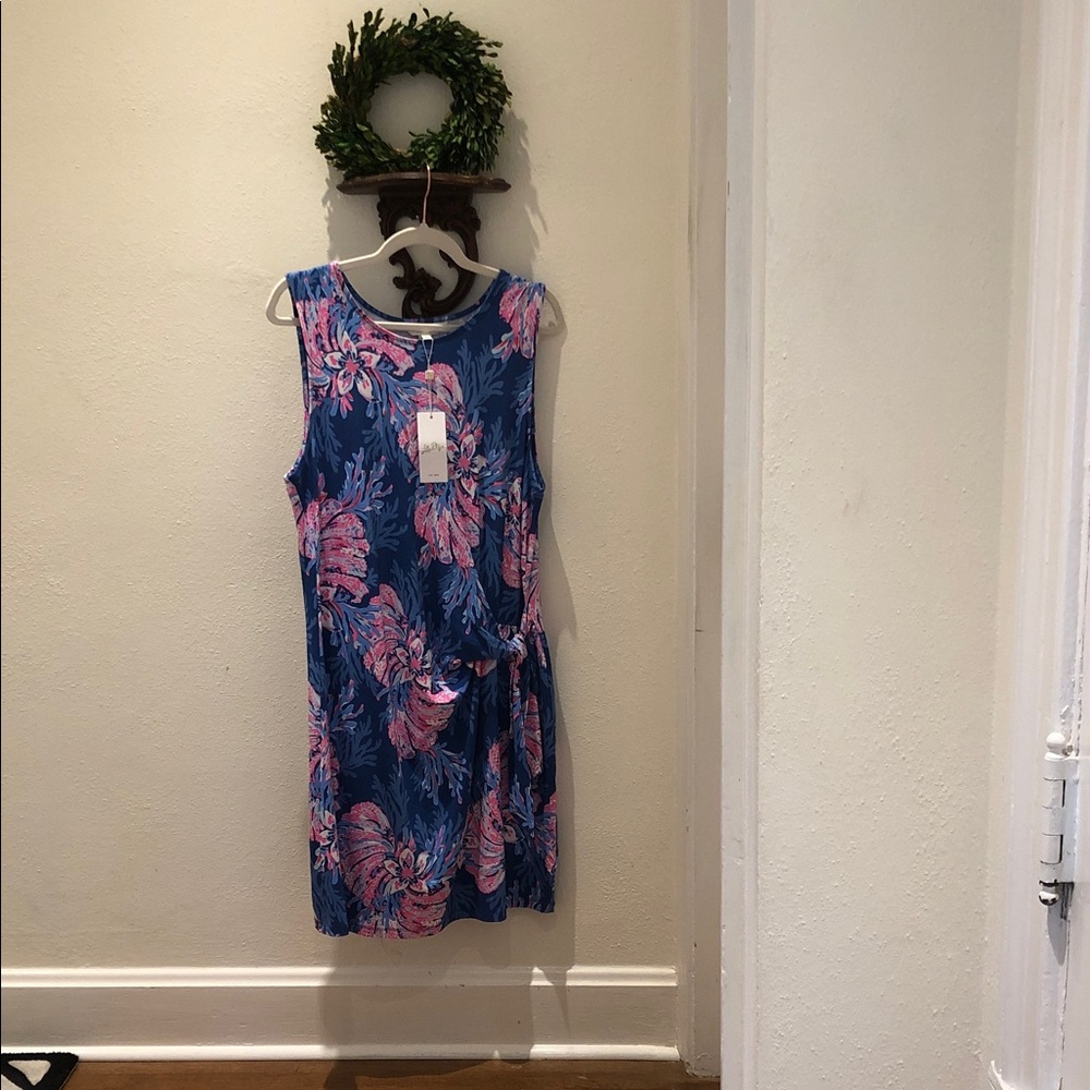 Lilly Pulitzer Blue and Pink Floral Faux Tie Front Dress. NWT/Size XL.